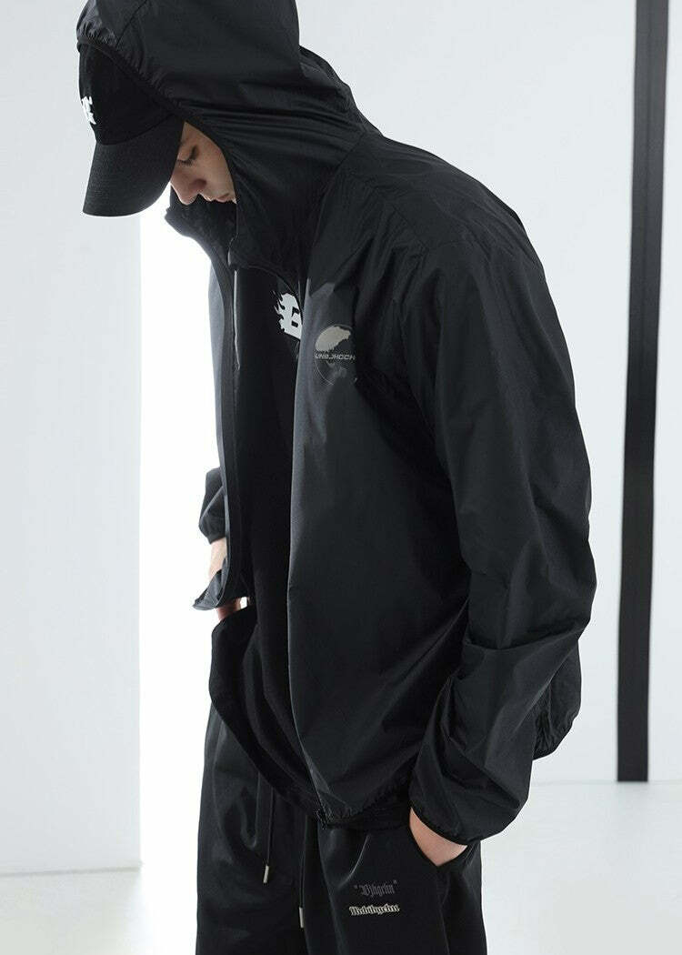 Y2K Grunge Windbreaker Jacket - Retro 90s Summer Fashion, UPF50+ Protection, BJHG Core