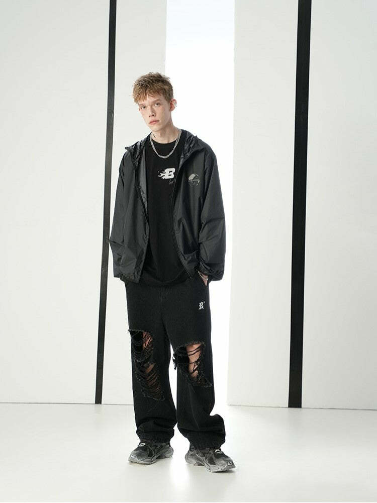 Y2K Grunge Windbreaker Jacket - Retro 90s Summer Fashion, UPF50+ Protection, BJHG Core