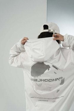 Y2K Grunge Windbreaker Jacket - Retro 90s Summer Fashion, UPF50+ Protection, BJHG Core