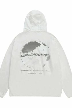 Y2K Grunge Windbreaker Jacket - Retro 90s Summer Fashion, UPF50+ Protection, BJHG Core