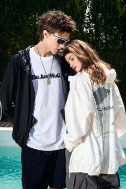 Y2K Grunge Windbreaker Jacket - Retro 90s Summer Fashion, UPF50+ Protection, BJHG Core