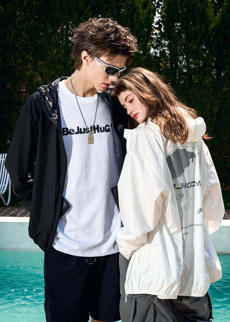 Y2K Grunge Windbreaker Jacket - Retro 90s Summer Fashion, UPF50+ Protection, BJHG Core