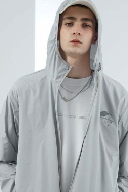 Y2K Grunge Windbreaker Jacket - Retro 90s Summer Fashion, UPF50+ Protection, BJHG Core