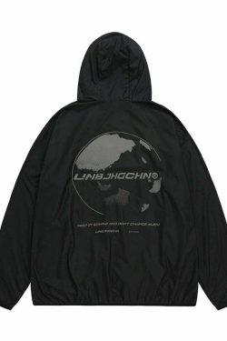 Y2K Grunge Windbreaker Jacket - Retro 90s Summer Fashion, UPF50+ Protection, BJHG Core