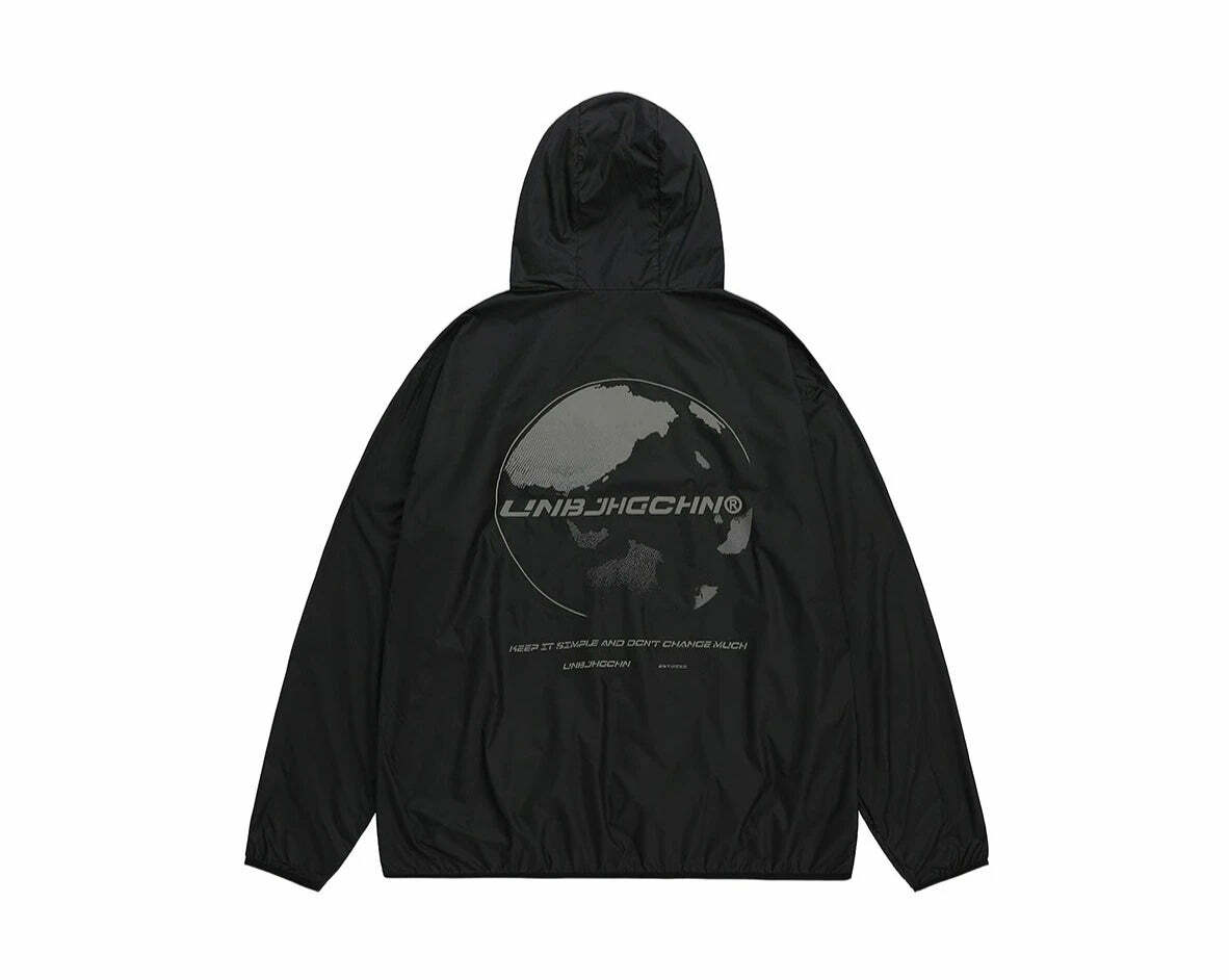 Y2K Grunge Windbreaker Jacket - Retro 90s Summer Fashion, UPF50+ Protection, BJHG Core