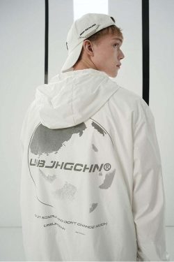 Y2K Grunge Windbreaker Jacket - Retro 90s Summer Fashion, UPF50+ Protection, BJHG Core