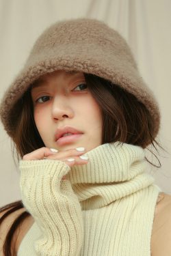 Y2K Grunge Wool Blend Bucket Hat - Retro 90s Fashion, Summer Y2K Outfits, Pastel Goth Style