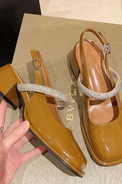 Y2K Grunge Yellow Buckle Strap Faux Leather Chunky Heel Sandals - Retro 90s Fashion