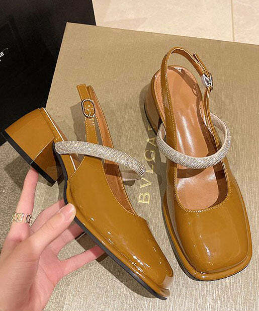 Y2K Grunge Yellow Buckle Strap Faux Leather Chunky Heel Sandals - Retro 90s Fashion