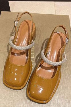 Y2K Grunge Yellow Buckle Strap Faux Leather Chunky Heel Sandals - Retro 90s Fashion