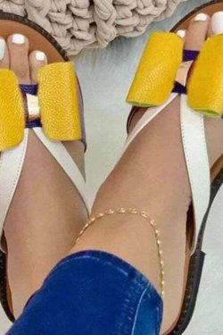 Y2K Grunge Yellow Peep Toe Faux Leather Bow Slide Sandals - Retro 90s Summer Fashion