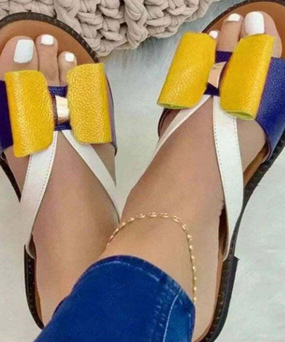 Y2K Grunge Yellow Peep Toe Faux Leather Bow Slide Sandals - Retro 90s Summer Fashion
