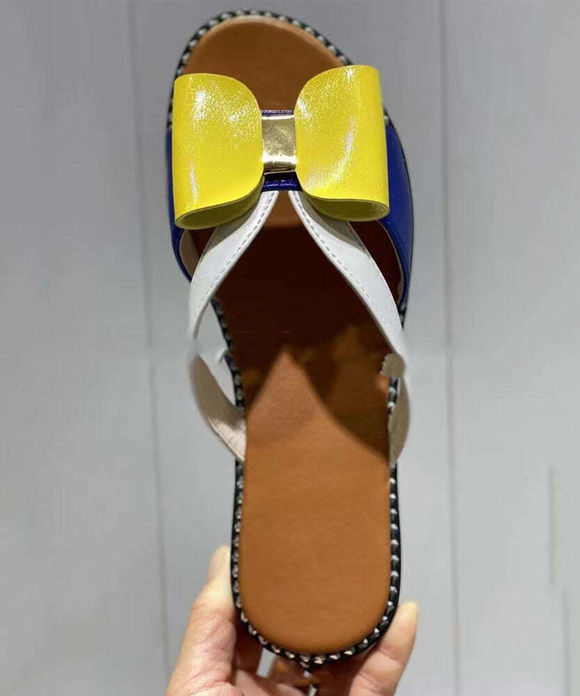 Y2K Grunge Yellow Peep Toe Faux Leather Bow Slide Sandals - Retro 90s Summer Fashion