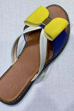Y2K Grunge Yellow Peep Toe Faux Leather Bow Slide Sandals - Retro 90s Summer Fashion