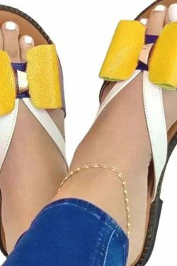Y2K Grunge Yellow Peep Toe Faux Leather Bow Slide Sandals - Retro 90s Summer Fashion