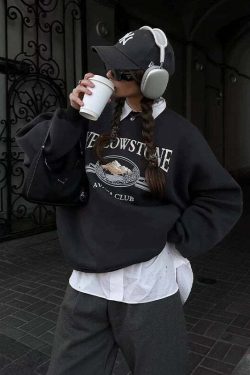 Y2K Grunge Yellowstone Sweatshirt - Retro 90s Fashion, Summer Outfits, and Pastel Goth Style
