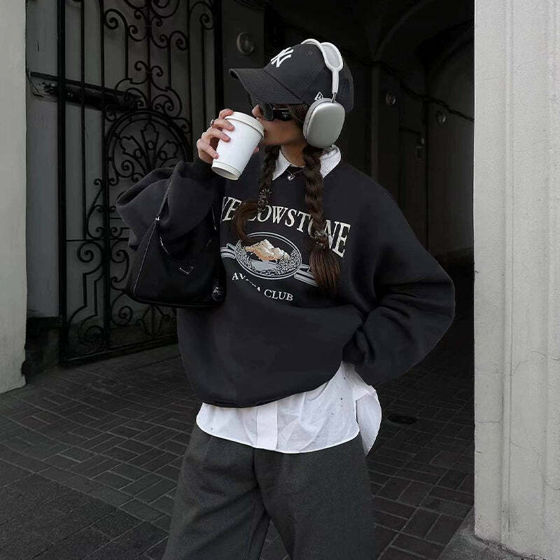 Y2K Grunge Yellowstone Sweatshirt - Retro 90s Fashion, Summer Outfits, and Pastel Goth Style