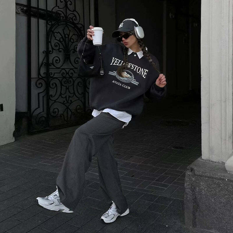 Y2K Grunge Yellowstone Sweatshirt - Retro 90s Fashion, Summer Outfits, and Pastel Goth Style