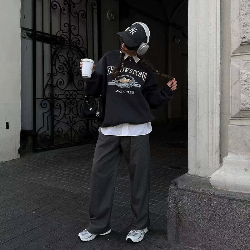 Y2K Grunge Yellowstone Sweatshirt - Retro 90s Fashion, Summer Outfits, and Pastel Goth Style