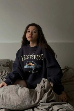 Y2K Grunge Yellowstone Sweatshirt - Retro 90s Fashion, Summer Outfits, and Pastel Goth Style
