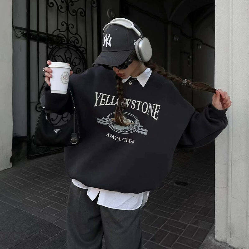 Y2K Grunge Yellowstone Sweatshirt - Retro 90s Fashion, Summer Outfits, and Pastel Goth Style