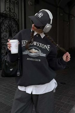 Y2K Grunge Yellowstone Sweatshirt - Retro 90s Fashion, Summer Outfits, and Pastel Goth Style