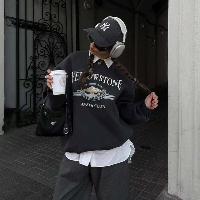 Y2K Grunge Yellowstone Sweatshirt - Retro 90s Fashion, Summer Outfits, and Pastel Goth Style