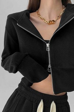 Y2K Grunge Zip-Up Hooded Jacket - Retro 90s Fashion, Summer Outfits, and Pastel Goth Style