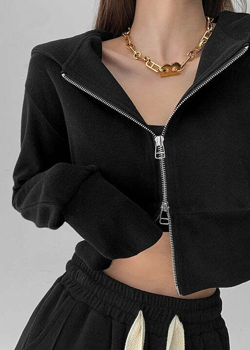 Y2K Grunge Zip-Up Hooded Jacket - Retro 90s Fashion, Summer Outfits, and Pastel Goth Style