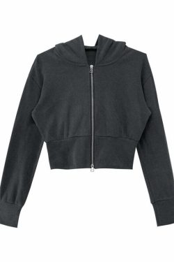 Y2K Grunge Zip-Up Hooded Jacket - Retro 90s Fashion, Summer Outfits, and Pastel Goth Style