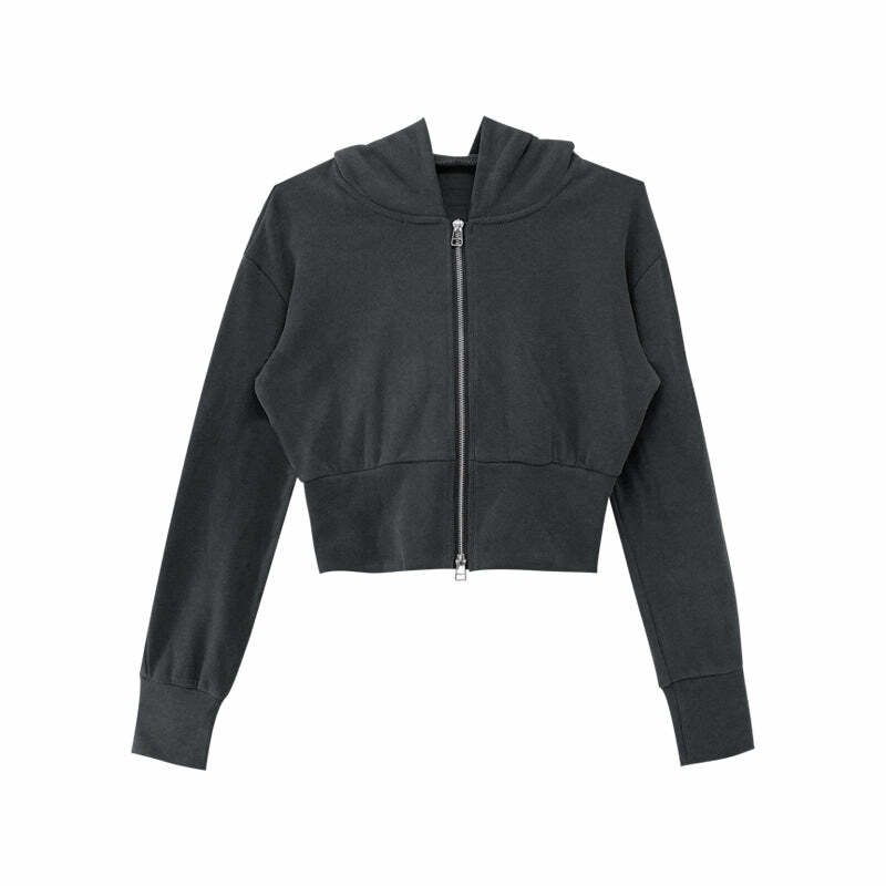 Y2K Grunge Zip-Up Hooded Jacket - Retro 90s Fashion, Summer Outfits, and Pastel Goth Style