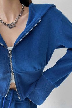 Y2K Grunge Zip-Up Hooded Jacket - Retro 90s Fashion, Summer Outfits, and Pastel Goth Style