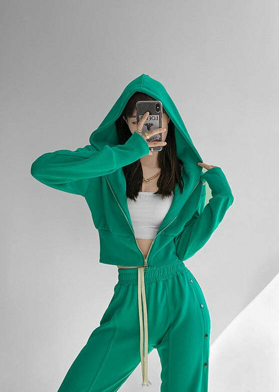 Y2K Grunge Zip-Up Hooded Jacket - Retro 90s Fashion, Summer Outfits, and Pastel Goth Style
