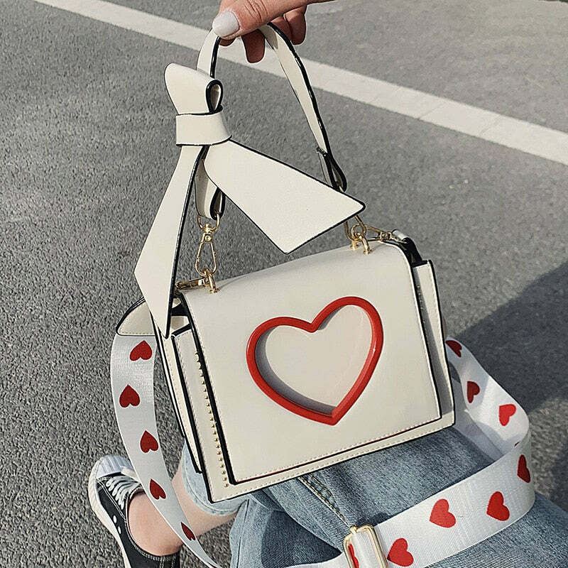 Y2K Heart Hollow Out Crossbody Bag - Retro 90s Grunge, Y2K Summer, Party & Club Outfits