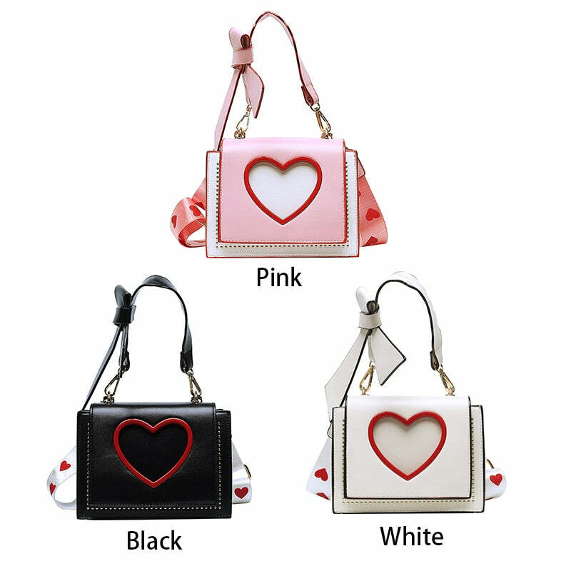 Y2K Heart Hollow Out Crossbody Bag - Retro 90s Grunge, Y2K Summer, Party & Club Outfits