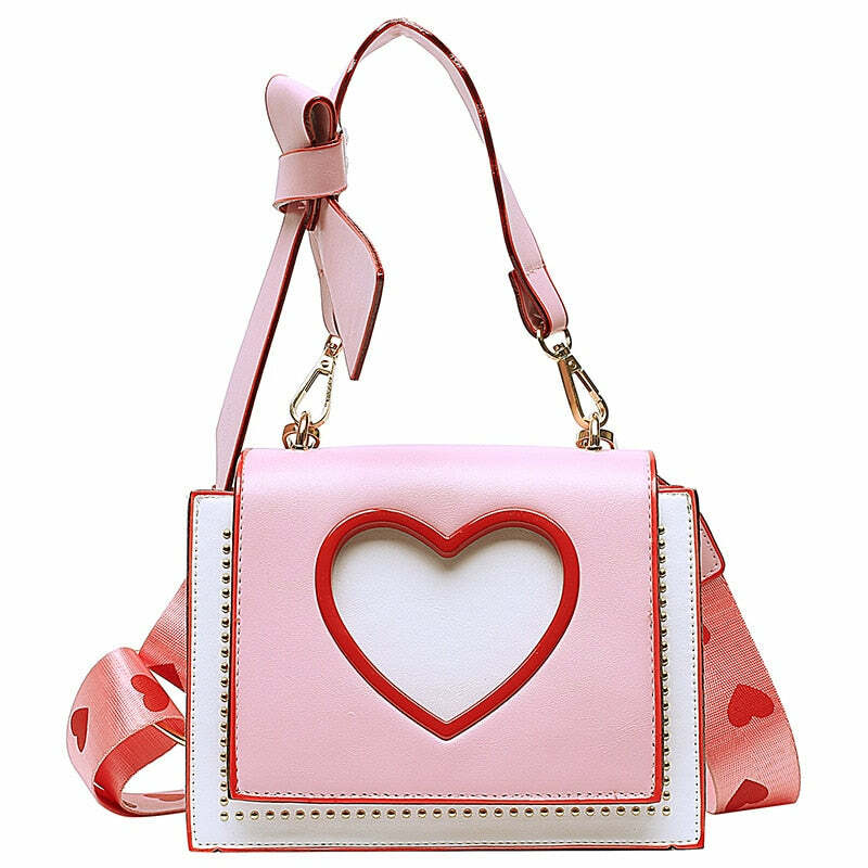 Y2K Heart Hollow Out Crossbody Bag - Retro 90s Grunge, Y2K Summer, Party & Club Outfits