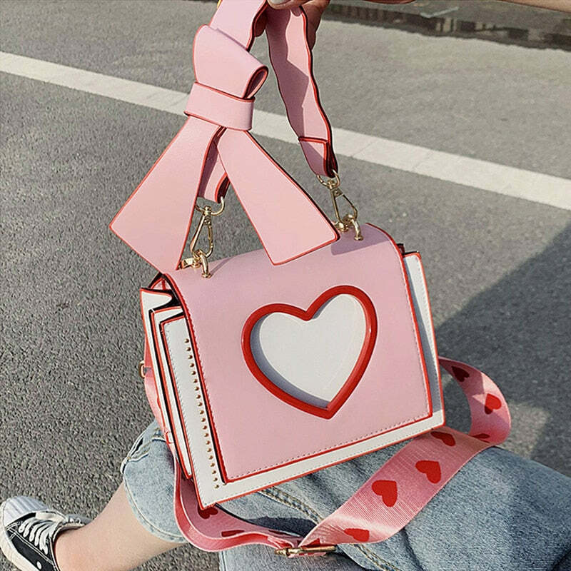 Y2K Heart Hollow Out Crossbody Bag - Retro 90s Grunge, Y2K Summer, Party & Club Outfits