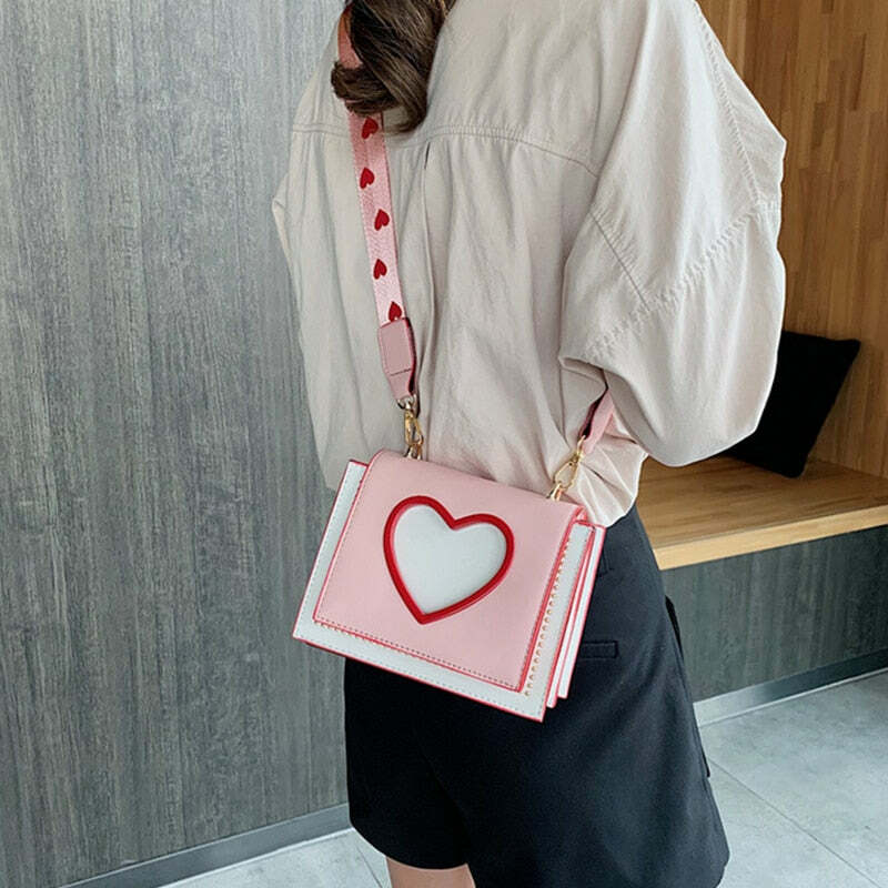 Y2K Heart Hollow Out Crossbody Bag - Retro 90s Grunge, Y2K Summer, Party & Club Outfits