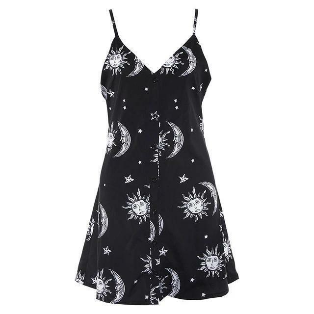 Y2K Heart Moon Star Dress - 90s Grunge, Retro Summer Outfit, Y2K Party & Club Fashion