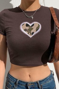 Y2K Heart Print Shirt - Retro 90s Grunge, Summer Y2K Outfits, Pastel Goth, Y2K Club Fashion