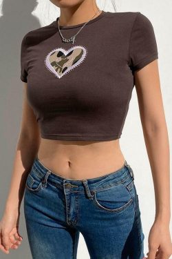 Y2K Heart Print Shirt - Retro 90s Grunge, Summer Y2K Outfits, Pastel Goth, Y2K Club Fashion