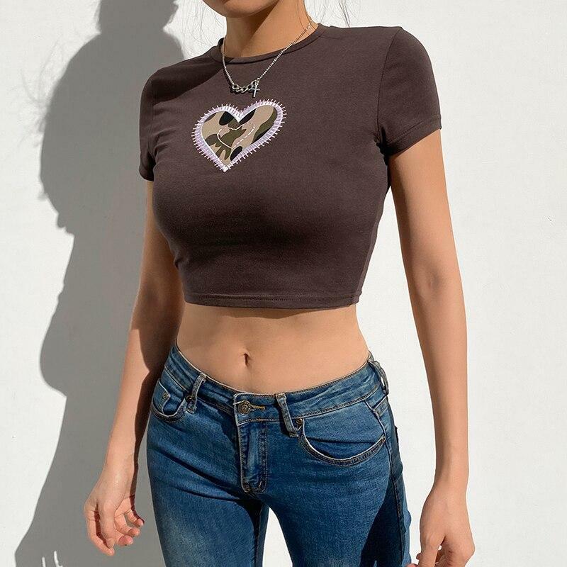 Y2K Heart Print Shirt - Retro 90s Grunge, Summer Y2K Outfits, Pastel Goth, Y2K Club Fashion