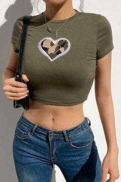 Y2K Heart Print Shirt - Retro 90s Grunge, Summer Y2K Outfits, Pastel Goth, Y2K Club Fashion