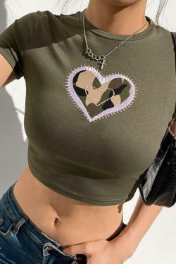 Y2K Heart Print Shirt - Retro 90s Grunge, Summer Y2K Outfits, Pastel Goth, Y2K Club Fashion