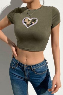 Y2K Heart Print Shirt - Retro 90s Grunge, Summer Y2K Outfits, Pastel Goth, Y2K Club Fashion