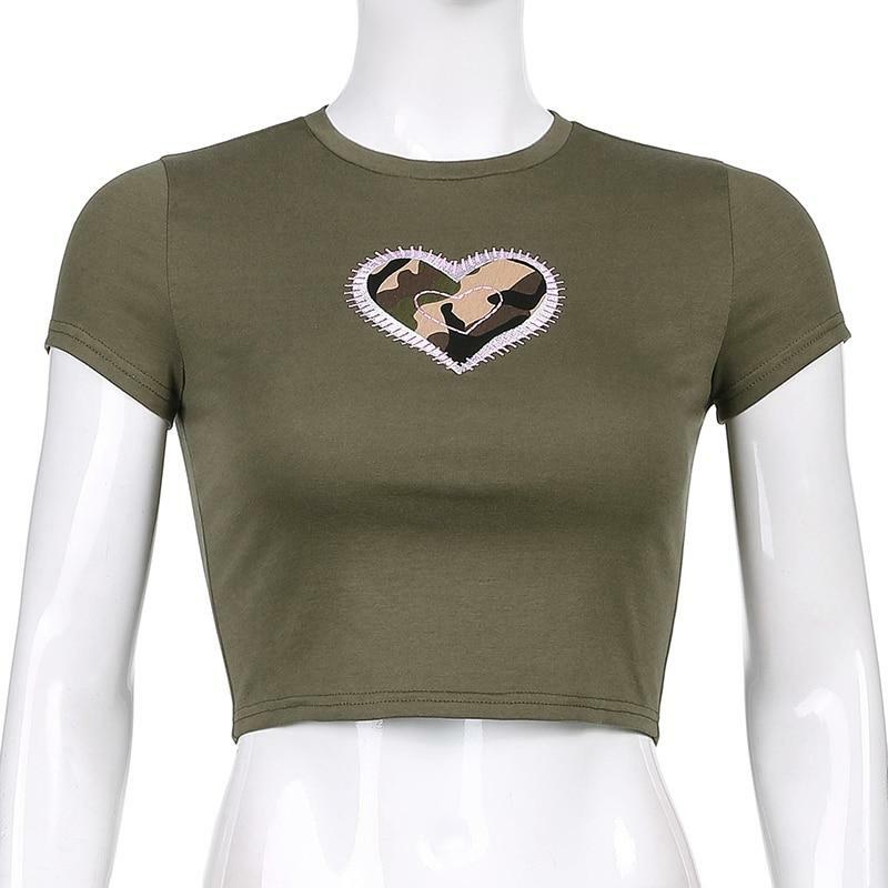 Y2K Heart Print Shirt - Retro 90s Grunge, Summer Y2K Outfits, Pastel Goth, Y2K Club Fashion