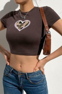 Y2K Heart Print Shirt - Retro 90s Grunge, Summer Y2K Outfits, Pastel Goth, Y2K Club Fashion
