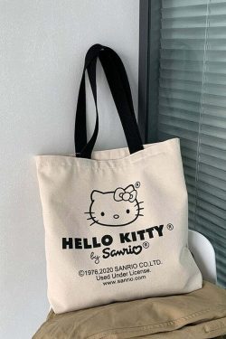 Y2K Hello Kitty Canvas Tote Bag - Perfect for 90s Grunge, Retro, and Summer Y2K Outfits