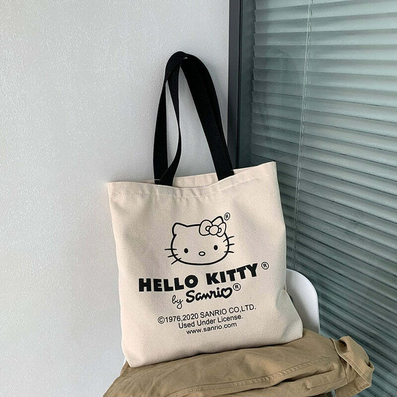 Y2K Hello Kitty Canvas Tote Bag - Perfect for 90s Grunge, Retro, and Summer Y2K Outfits