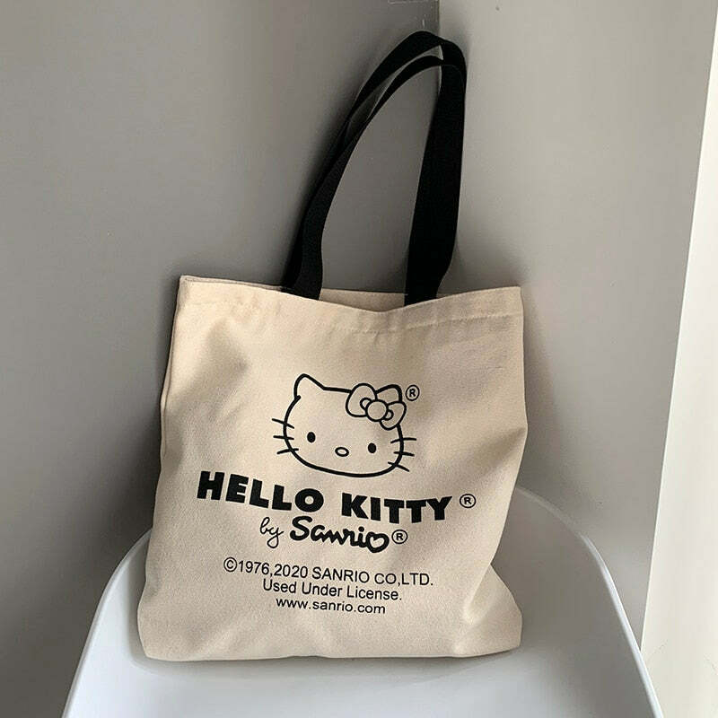 Y2K Hello Kitty Canvas Tote Bag - Perfect for 90s Grunge, Retro, and Summer Y2K Outfits